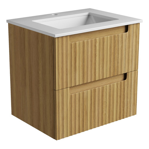 Lovina Tier Wall-Hung Harvest Oak Fluted Cabinet 600*460*425mm with Pure Undermount Stone Top [305546]