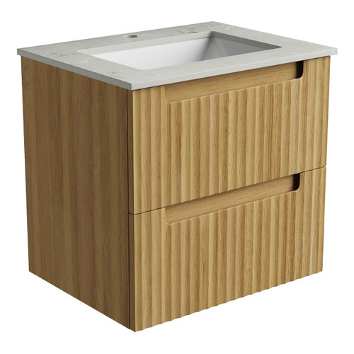 Lovina Tier Wall-Hung Harvest Oak Fluted Cabinet 600*460*425mm with Alpine Undermount Stone Top [305556]
