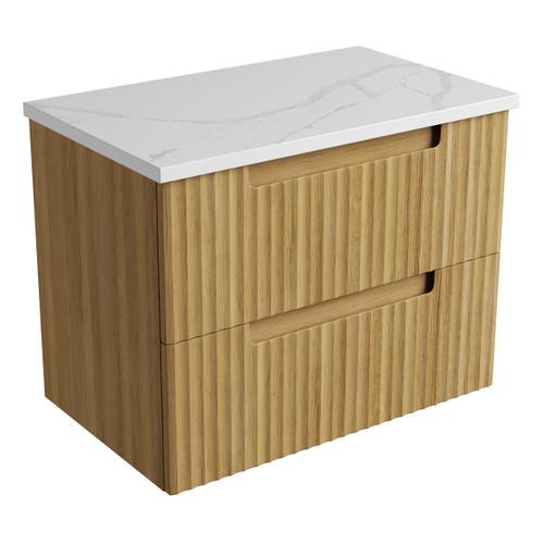 Lovina Tier Wall-Hung Harvest Oak Fluted Cabinet 750*460*425mm with Palis White Flat Stone Top [305527]