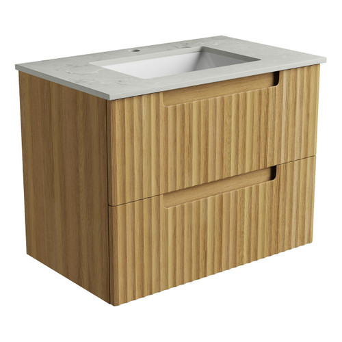 Lovina Tier Wall-Hung Harvest Oak Fluted Cabinet 750*460*425mm with Alpine Undermount Stone Top [305479]