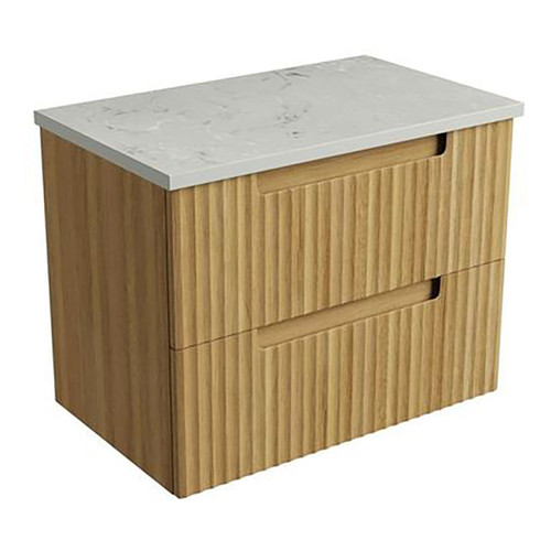 Lovina Tier Wall-Hung Harvest Oak Fluted Cabinet 750*460*425mm with Alpine Flat Stone Top [305401]
