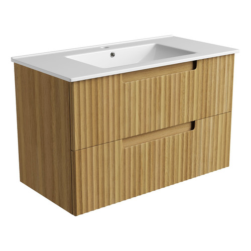 Lovina Tier Wall-Hung Harvest Oak Fluted Cabinet 900*460*420mm with Ceramic Top [305382]