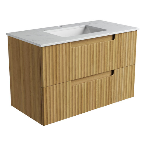 Lovina Tier Wall-Hung Harvest Oak Fluted Cabinet 900*460*425mm with Cato Undermount Stone Top [305484]