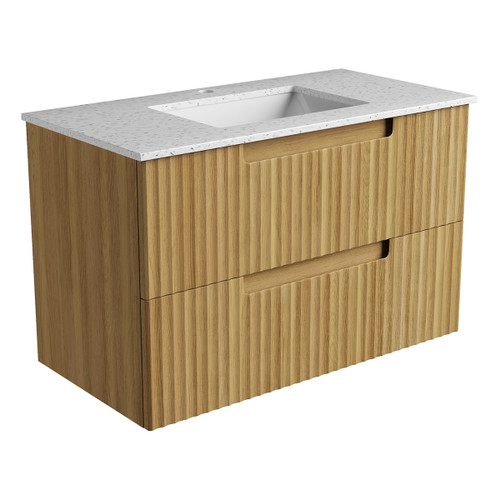 Lovina Tier Wall-Hung Harvest Oak Fluted Cabinet 900*460*425mm with Snow Undermount Stone Top [305566]