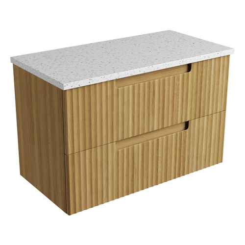 Lovina Tier Wall-Hung Harvest Oak Fluted Cabinet 900*460*425mm with Snow Flat Stone Top [305412]