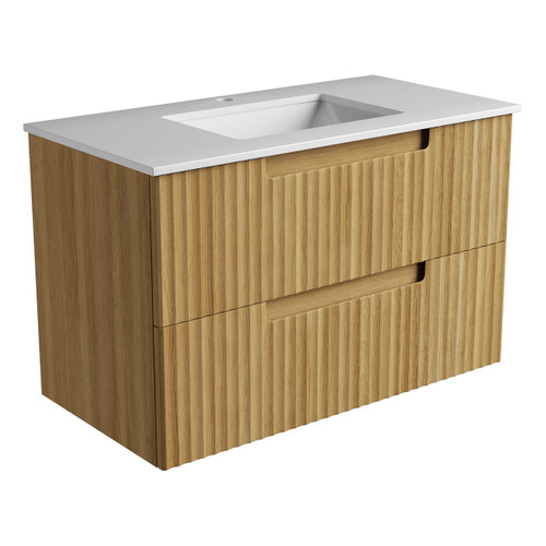 Lovina Tier Wall-Hung Harvest Oak Fluted Cabinet 900*460*425mm with Pure Undermount Stone Top [305577]