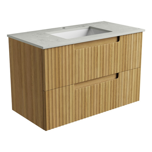 Lovina Tier Wall-Hung Harvest Oak Fluted Cabinet 900*460*425mm with Alpine Undermount Stone Top [305440]