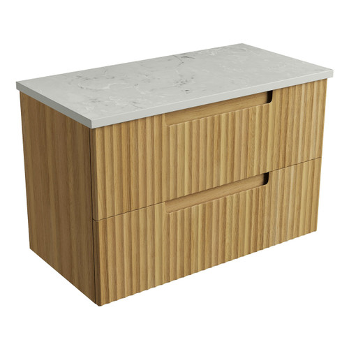 Lovina Tier Wall-Hung Harvest Oak Fluted Cabinet 900*460*425mm with Alpine Flat Stone Top [305526]