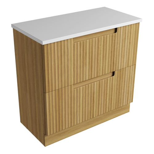 Lovina Floor Standing Harvest Oak Fluted Cabinet 900*460*425mm with Pure Flat Stone Top [305606]