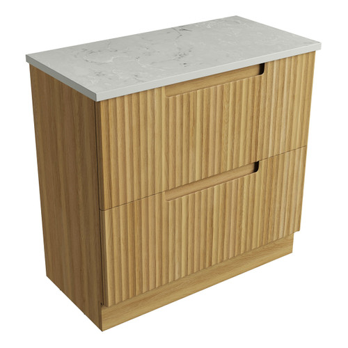 Lovina Floor Standing Harvest Oak Fluted Cabinet 900*460*425mm with Alpine Flat Stone Top [305598]