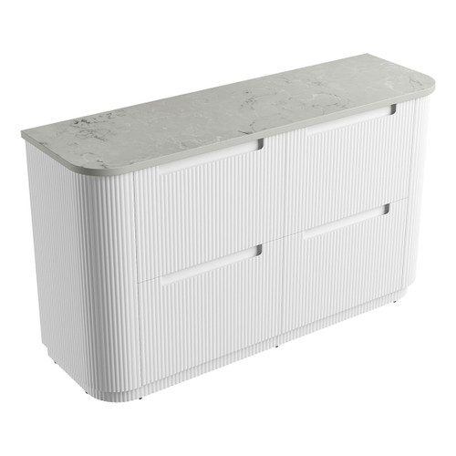 Curva Floor Standing Single Matt White Fluted Curved Cabinet 1500*460*880mm with Alpine Flat Stone Top [305604]