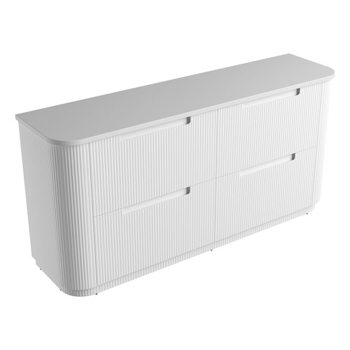 Curva Floor Standing Double Matt White Fluted Curved Cabinet 1800*460*880mm with Pure Flat Stone Top [305597]