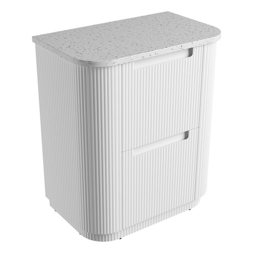 Curva Floor Standing Matt White Fluted Curved Cabinet 750*460*880mm with Snow Flat Stone Top [305593]
