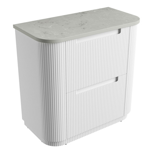 Curva Floor Standing Matt White Fluted Curved Cabinet 900*460*880mm with Alpine Flat Stone Top [305610]