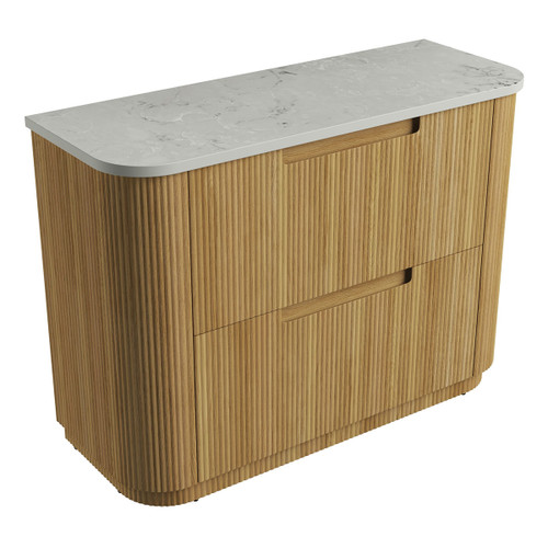 Varcelli Floor Standing  Harvest Oak Fluted Curved Cabinet 1200*460*880mm with Alpine Flat Stone Top [305590]