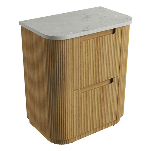 Varcelli Floor Standing  Harvest Oak Fluted Curved Cabinet 750*460*880mm with Alpine Flat Stone Top [305595]