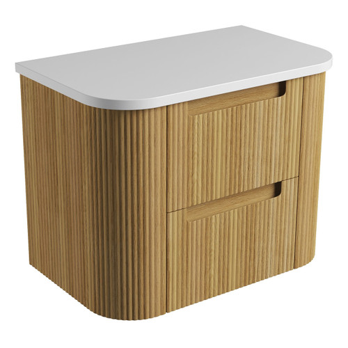 Varcelli Tier Wall-Hung Harvest Oak Fluted Curved Cabinet 750*460*425mm with Pure Flat Stone Top [305589]