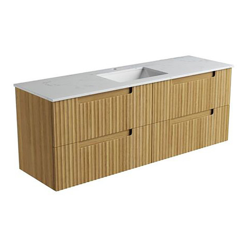 Lovina Tier Wall-Hung Single  Harvest Oak Fluted Cabinet 1500*460*425mm with Cato Undermount Stone Top [305588]