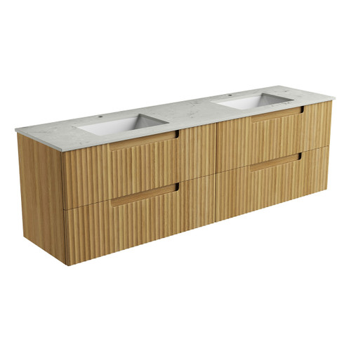 Lovina Tier Wall-Hung Double  Harvest Oak Fluted Cabinet 1800*460*425mm with Alpine Undermount Stone Top [305607]