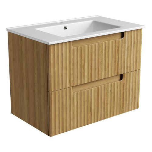 Lovina Tier Wall-Hung Harvest Oak Fluted Cabinet 750*460*420mm with Ceramic Top [305605]