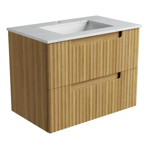 Lovina Tier Wall-Hung Harvest Oak Fluted Cabinet 750*460*425mm with Cato Undermount Stone Top [305608]