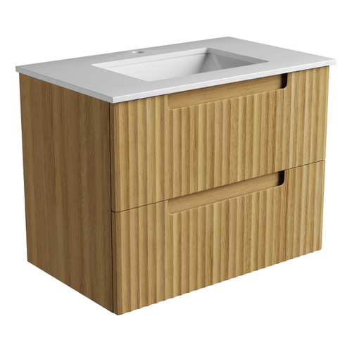 Lovina Tier Wall-Hung Harvest Oak Fluted Cabinet 750*460*425mm with Pure Undermount Stone Top [305586]