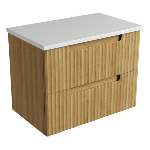 Lovina Tier Wall-Hung Harvest Oak Fluted Cabinet 750*460*425mm with Pure Flat Stone Top [305594]