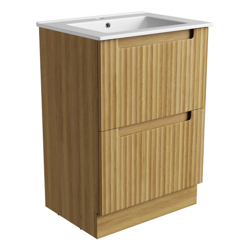 Lovina Floor Standing Harvest Oak Fluted Cabinet 600*460*420mm with Ceramic Top [305630]