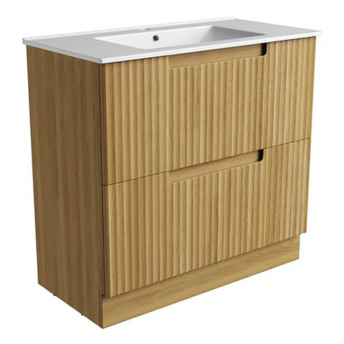 Lovina Floor Standing Harvest Oak Fluted Cabinet 900*460*420mm with Ceramic Top [305627]