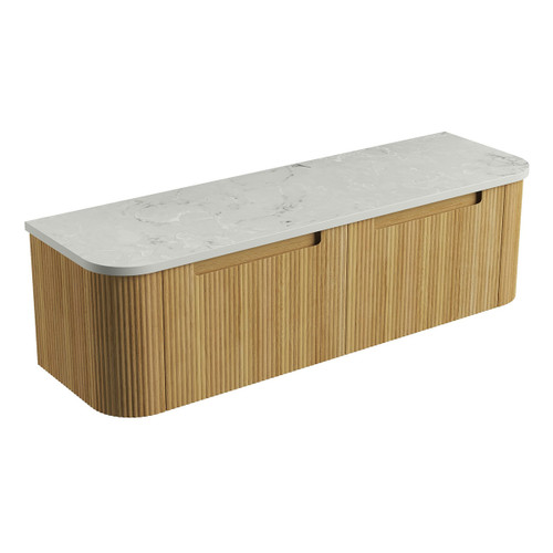 Varcelli Mono Wall-Hung Harvest Oak Fluted Curved Cabinet 1500*460*425mm with Alpine Flat Stone Top [305612]