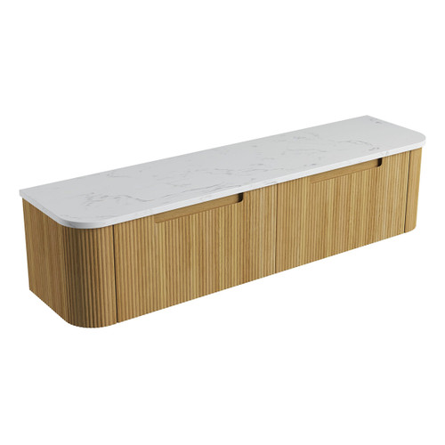 Varcelli Mono Wall-Hung Harvest Oak Fluted Curved Cabinet 1800*460*425mm with Cato Flat Stone Top [305626]