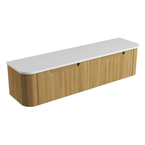 Varcelli Mono Wall-Hung Harvest Oak Fluted Curved Cabinet 1800*460*425mm with Pure Flat Stone Top [305618]