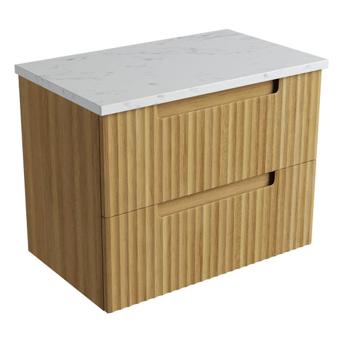 Lovina Tier Wall-Hung Harvest Oak Fluted Cabinet 750*460*425mm with Cato Flat Stone Top [305623]