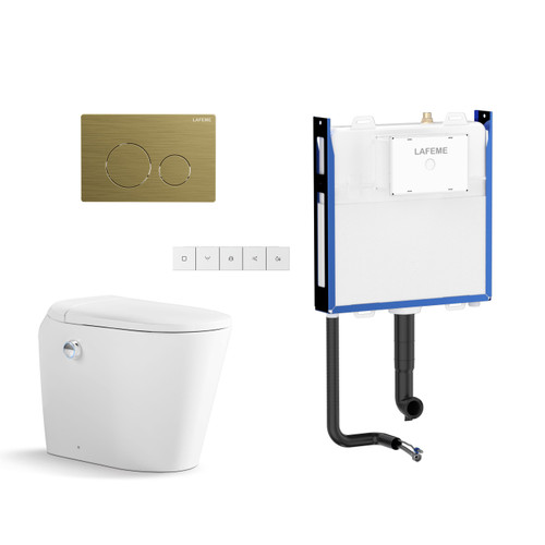 Autolux Inwall Cistern Floor Pan Smart Tolet with Brushed Gold Flush Plate [304944]