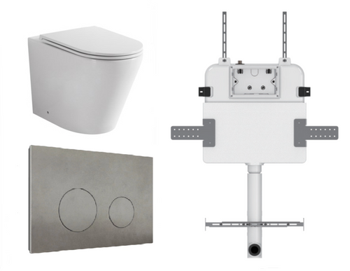 Java Wall-Faced Rimless Toilet Pan + R&T Cistern + Round Porcelain Matte Grey Button [305905]
