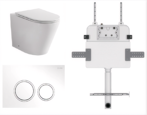 Java Wall-Faced Rimless Toilet Pan + R&T Cistern + Round ABS Matte White Button [305986]