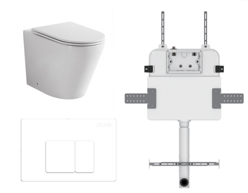 Java Wall-Faced Rimless Toilet Pan + R&T Cistern + Square ABS Matte White Button [305920]