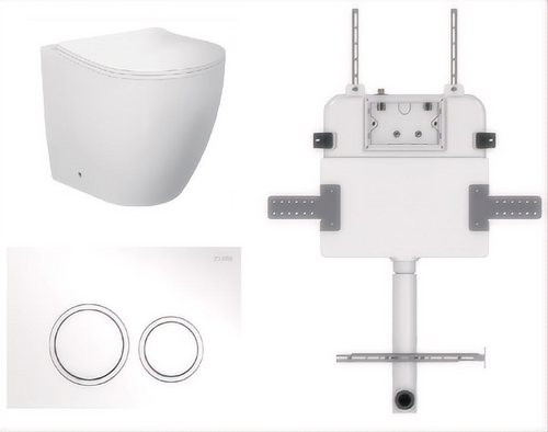 Venus Wall-Faced Rimless Toilet Pan + R&T Cistern + Round ABS Matte White Button [305989]