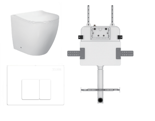 Venus Wall-Faced Rimless Toilet Pan + R&T Cistern + Square ABS Matte White Button [306005]