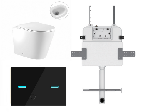 Zero Wall-Faced Extra High Rimless Whirlpool Toilet Pan + R&T Cistern + Touchless Glass Sensor Button [305911]