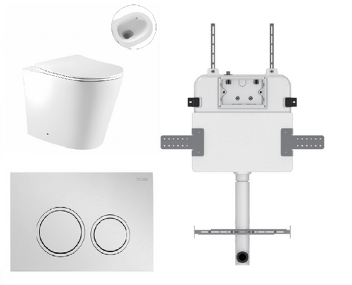 Zero Wall-Faced Extra High Rimless Whirlpool Toilet Pan + R&T Cistern + Round ABS Chrome Button [305918]