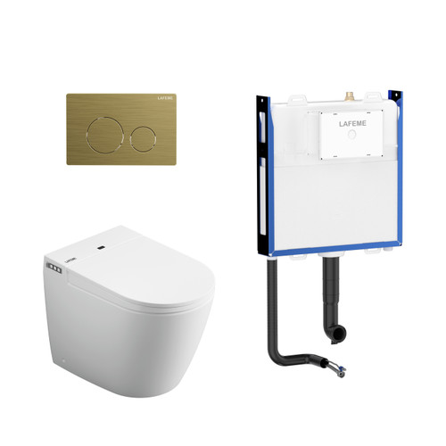 Lafeme Crawford Inwall Cistern Floor Pan Smart toilet 592*400*492mm with Brushed Gold Flush Plate [287694]