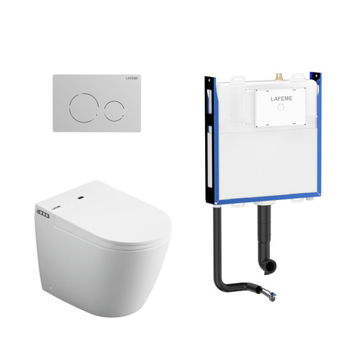 Lafeme Crawford Inwall Cistern Floor Pan Smart toilet 592*400*492mm with Brushed Nickel Flush Plate [287693]