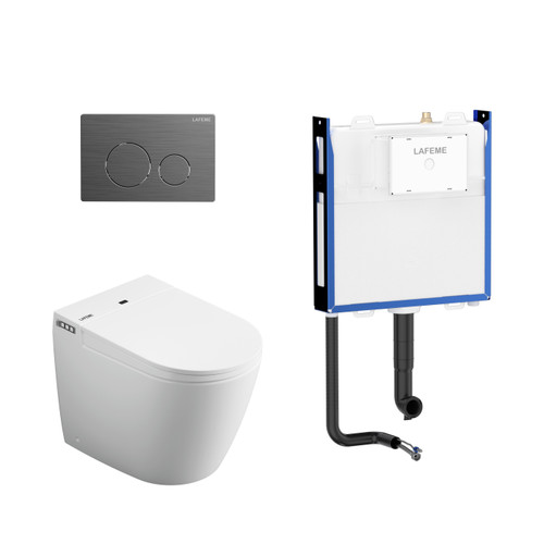Crawford Inwall Cistern Floor Pan Smart toilet with Gunmetal Flush Plate [287692]