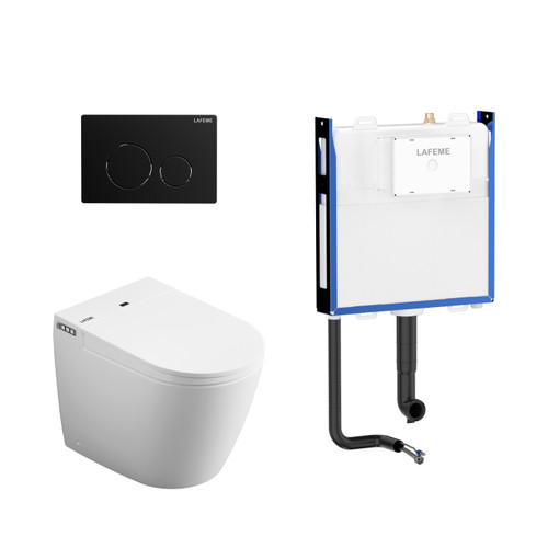 Crawford Inwall Cistern Floor Pan Smart toilet with Matte Black Flush Plate [287702]