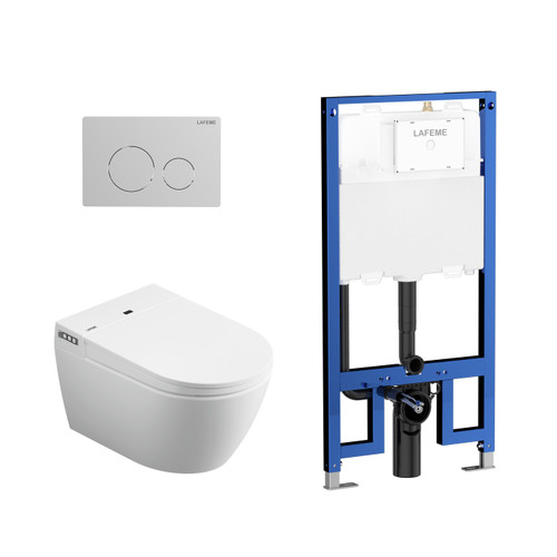 Lafeme Sesto Inwall Cistern Wall Hung Smart toilet 592*400*424mm with Brushed Nickel Flush Plate [287700]