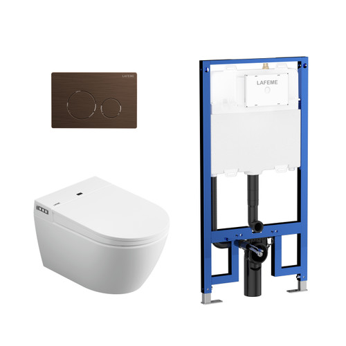 Lafeme Sesto Inwall Cistern Wall Hung Smart toilet 592*400*424mm with Brushed Bronze Flush Plate [287698]