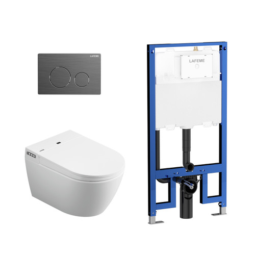 Lafeme Sesto Inwall Cistern Wall Hung Smart toilet 592*400*424mm with Gunmetal Flush Plate [287695]