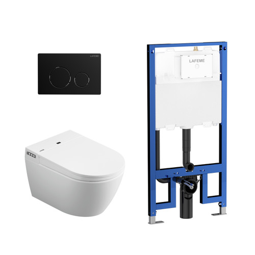 Lafeme Sesto Inwall Cistern Wall Hung Smart toilet 592*400*424mm with Matte Black Flush Plate [287699]
