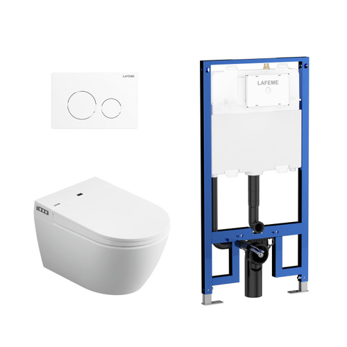Lafeme Sesto Inwall Cistern Wall Hung Smart toilet 592*400*424mm with Matte White Flush Plate [287690]